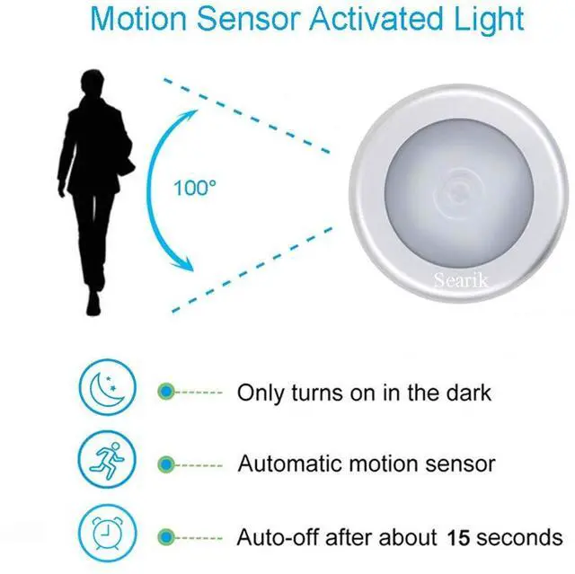 Alt view image 2 of 6 - 3 Pcs Motion Sensor Light Indoor, Searik Magnetic LED Night Light Battery Powered Step Lights Stair Closet Light Under Cabinet Lighting Stick On Anywhere Lamp for Home Kitchen Hallway Cabinet Bathroom