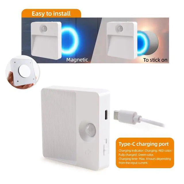 Alt view image 5 of 7 - Rechargeable Motion Sensor Night Light Indoor, 2 Pack - Dimmable LED Closet Lights with 3 Color Temperatures, Magnetic Stick-On Wireless Under Cabinet Lighting for Hallway, Stairs, Kitchen