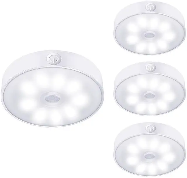 Main image of 4 Pack Motion Sensor Puck Lights Indoor LED Closet Lights USB Rechargeable Battery Powered Night Light 9LEDs 6000k Dimmable Under Cabinet Light Stick-on for Pantry Bedroom Kitchen (Cool White)