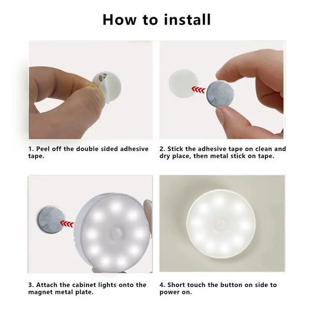 Alt view image 7 of 7 - 4 Pack Motion Sensor Puck Lights Indoor LED Closet Lights USB Rechargeable Battery Powered Night Light 9LEDs 6000k Dimmable Under Cabinet Light Stick-on for Pantry Bedroom Kitchen (Cool White)