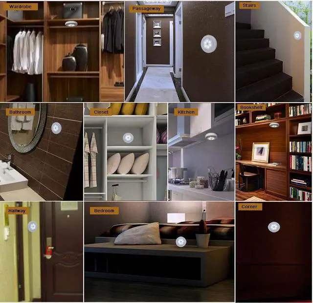 Alt view image 6 of 6 - 3 Pcs Motion Sensor Light Indoor, Searik Magnetic LED Night Light Battery Powered Step Lights Stair Closet Light Under Cabinet Lighting Stick On Anywhere Lamp for Home Kitchen Hallway Cabinet Bathroom