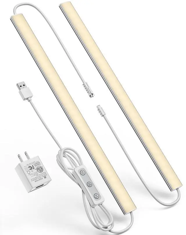 Main image of Plug-in Under Cabinet Lighting, Dimmable Under Counter Lights for Kitchen, 2pcs 12 Inch, Warn White 3000K Linkable USB Led Closet Light, Wired Indoor Night Lights Bar for Desk,Sink,Workbench