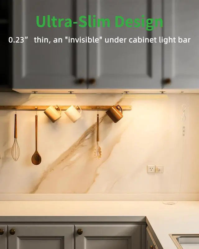 Alt view image 2 of 7 - Plug-in Under Cabinet Lighting, Dimmable Under Counter Lights for Kitchen, 2pcs 12 Inch, Warn White 3000K Linkable USB Led Closet Light, Wired Indoor Night Lights Bar for Desk,Sink,Workbench