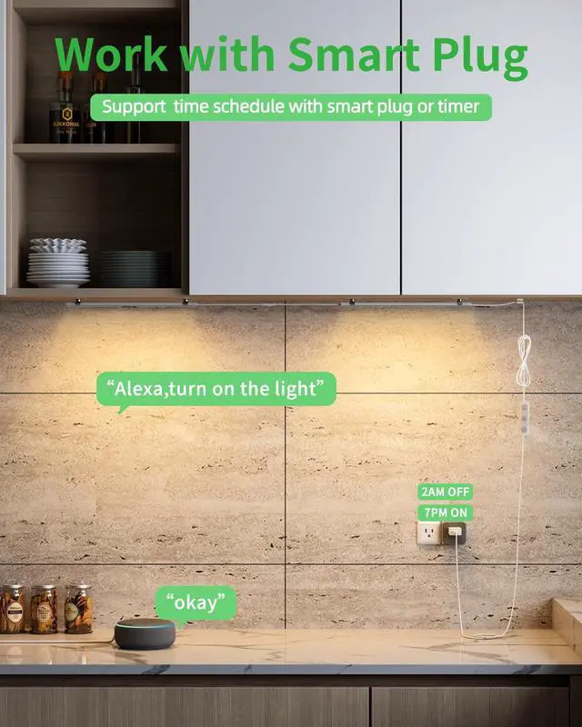 Alt view image 3 of 7 - Plug-in Under Cabinet Lighting, Dimmable Under Counter Lights for Kitchen, 2pcs 12 Inch, Warn White 3000K Linkable USB Led Closet Light, Wired Indoor Night Lights Bar for Desk,Sink,Workbench