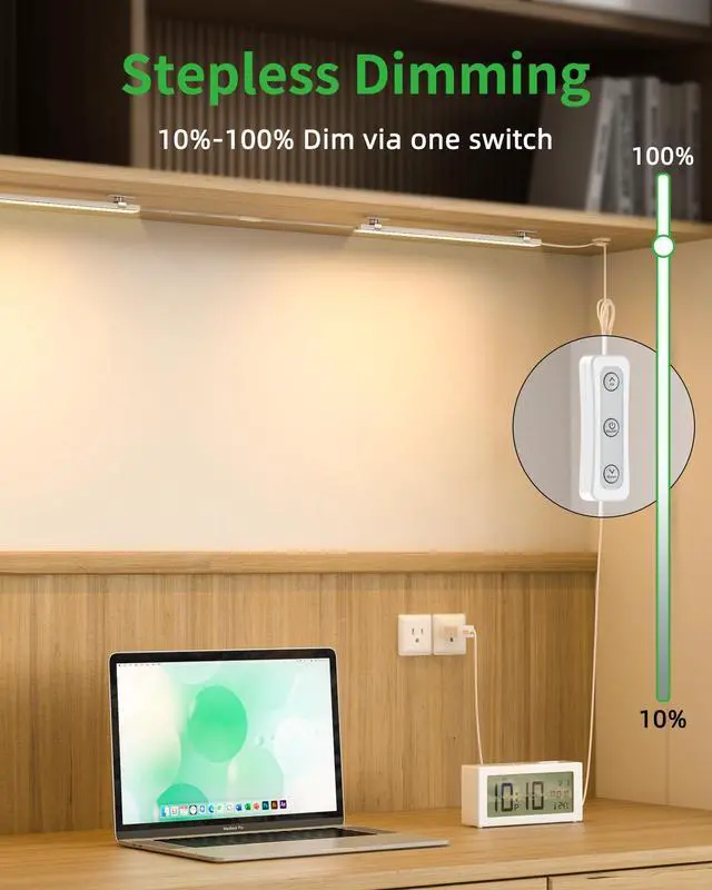 Alt view image 4 of 7 - Plug-in Under Cabinet Lighting, Dimmable Under Counter Lights for Kitchen, 2pcs 12 Inch, Warn White 3000K Linkable USB Led Closet Light, Wired Indoor Night Lights Bar for Desk,Sink,Workbench