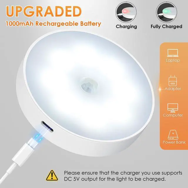 Alt view image 2 of 6 - Motion Sensor Puck Light with Remote, Wireless Dimmable Under Cabinet Lighting, Rechargeable Magnetic Closet Night Light, 4-Pack, Warm White