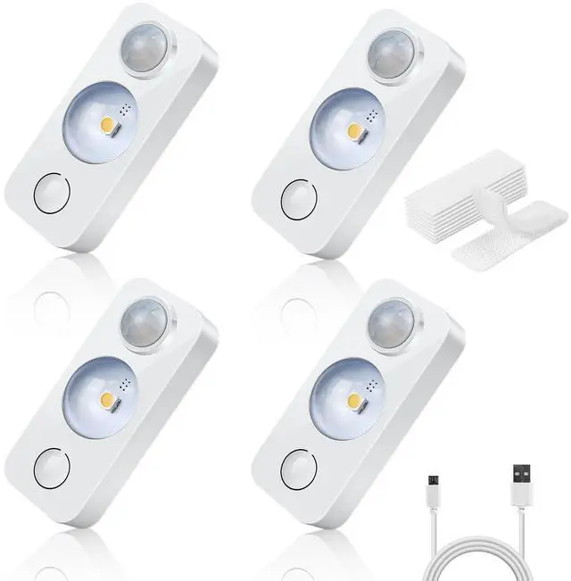 Main image of LED Motion Sensor Puck Lights, Rechargeable Cabinet Lights, Stick on Wireless LED Night Light for Closet, Drawer, Shelf, Under Cabinet, Warm White 4Pack, USB Charging Cord Included