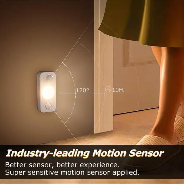 Alt view image 2 of 7 - LED Motion Sensor Puck Lights, Rechargeable Cabinet Lights, Stick on Wireless LED Night Light for Closet, Drawer, Shelf, Under Cabinet, Warm White 4Pack, USB Charging Cord Included