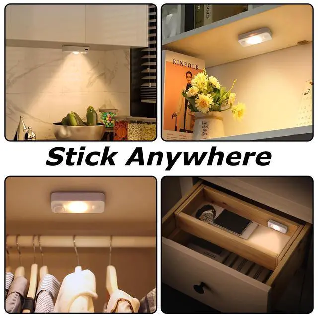 Alt view image 7 of 7 - LED Motion Sensor Puck Lights, Rechargeable Cabinet Lights, Stick on Wireless LED Night Light for Closet, Drawer, Shelf, Under Cabinet, Warm White 4Pack, USB Charging Cord Included