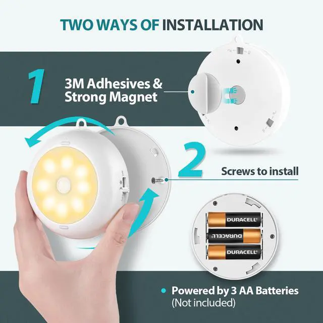 Alt view image 5 of 7 - 3.3 Motion Sensor Light Indoor AA Battery Powered, Under Cabinet Lighting Battery Operated, Magnetic Stick on LED Puck Nights Lights for Kitchen, Wall, Stair, Dimmable, 3000K Warm White (3 Pack)