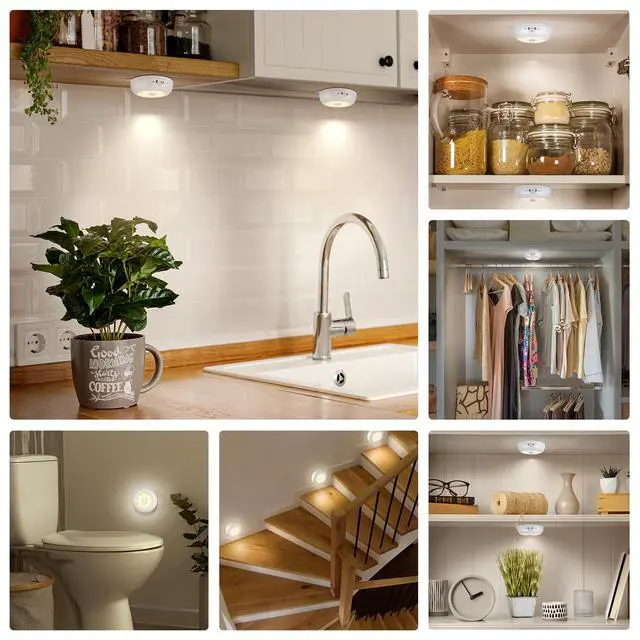 Alt view image 7 of 7 - 3.3 Motion Sensor Light Indoor AA Battery Powered, Under Cabinet Lighting Battery Operated, Magnetic Stick on LED Puck Nights Lights for Kitchen, Wall, Stair, Dimmable, 3000K Warm White (3 Pack)
