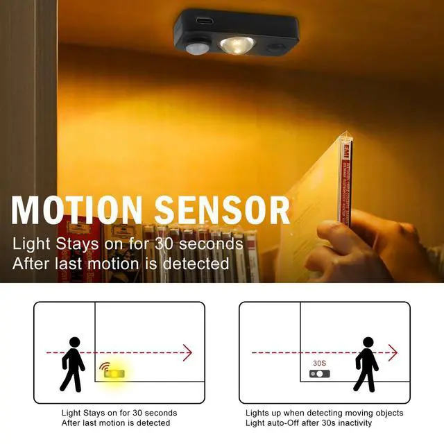 Alt view image 3 of 7 - Black Motion Sensor Night Light, Wireless Rechargeable Puck Lights for Cabinet, Dimmable Stick on LED Closet Lights, Warm White Motion Sensor Light Indoor(4 Pack)