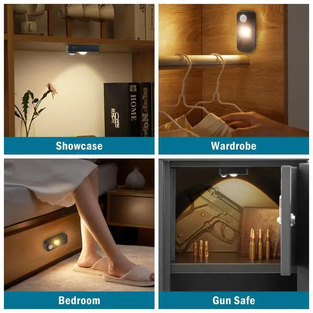 Alt view image 4 of 7 - Black Motion Sensor Night Light, Wireless Rechargeable Puck Lights for Cabinet, Dimmable Stick on LED Closet Lights, Warm White Motion Sensor Light Indoor(4 Pack)