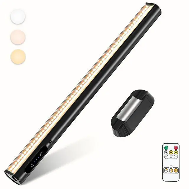 Main image of Rechargeable Magnetic LED Light Bar with Remote, Under Cabinet Lighting Wireless, Battery Powered Operated Wall Strip Lights, Dimmable Desk Lamp for Mirror Closet Picture Kitchen Black
