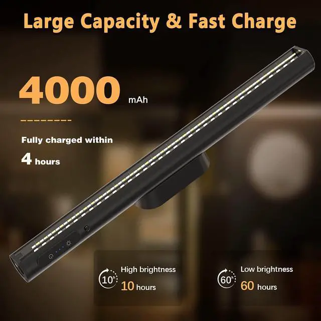 Alt view image 3 of 6 - Rechargeable Magnetic LED Light Bar with Remote, Under Cabinet Lighting Wireless, Battery Powered Operated Wall Strip Lights, Dimmable Desk Lamp for Mirror Closet Picture Kitchen Black