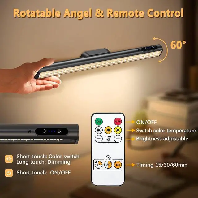 Alt view image 4 of 6 - Rechargeable Magnetic LED Light Bar with Remote, Under Cabinet Lighting Wireless, Battery Powered Operated Wall Strip Lights, Dimmable Desk Lamp for Mirror Closet Picture Kitchen Black