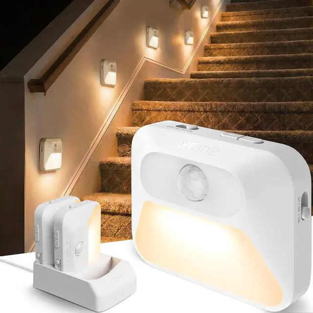 Main image of Rechargeable Sync Motion Sensor Night Lights with 3-in-1 Charging Dock, Stepless Dimmable Indoor Step Light for Stairs, Hallway, Bathroom, Bedroom, Pets and Nursery, 3 Pack