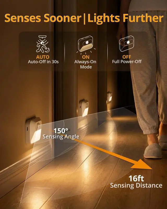 Alt view image 4 of 7 - Rechargeable Sync Motion Sensor Night Lights with 3-in-1 Charging Dock, Stepless Dimmable Indoor Step Light for Stairs, Hallway, Bathroom, Bedroom, Pets and Nursery, 3 Pack