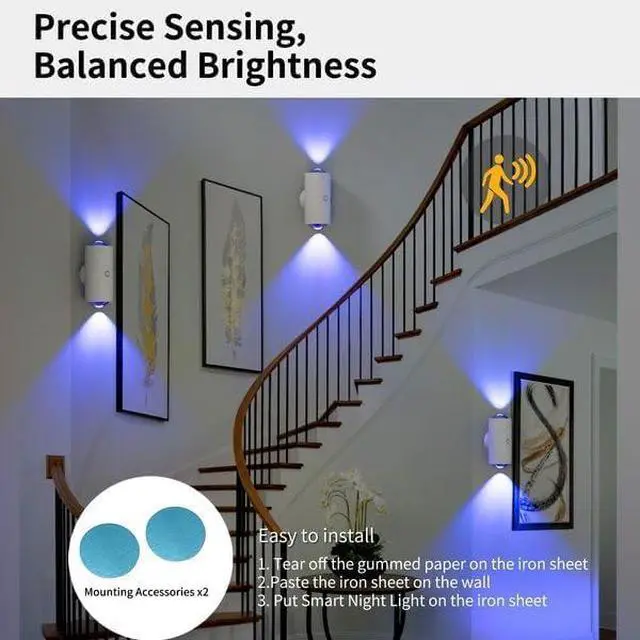Alt view image 3 of 7 - Rechargeable LED Wall Lamp Magnetic Motion Sensor Dimmable Stick on Night Light for Bedroom Closet Under Cabinet Lighting (2, White)