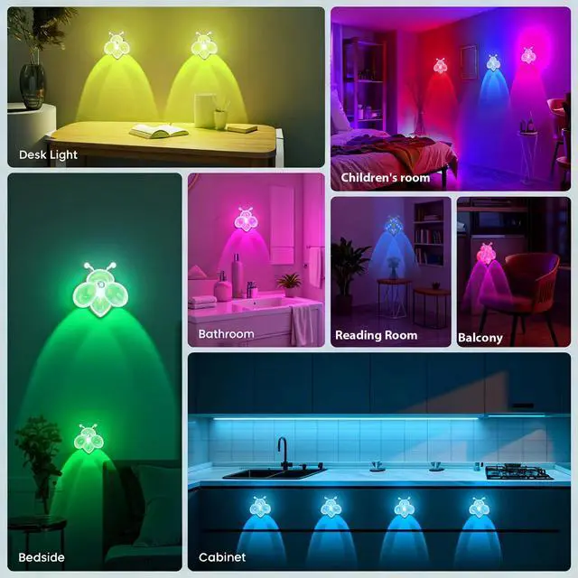 Alt view image 4 of 7 - Motion Sensor Stair Lights Indoor - Rechargeable Dimmable RGBW & Warm White Night Light, Magnetic Mount Motion Activated Battery Lamp for Step Hallway Bathroom Cabinet Closet(Pink, 4 Pack)