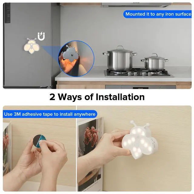 Alt view image 6 of 7 - Motion Sensor Stair Lights Indoor - Rechargeable Dimmable RGBW & Warm White Night Light, Magnetic Mount Motion Activated Battery Lamp for Step Hallway Bathroom Cabinet Closet(Pink, 4 Pack)
