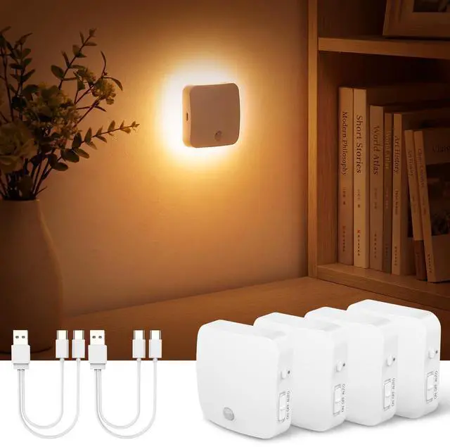 Main image of Rechargeable Night Light, 2000K Amber Light LED Backlit Night Lights with Motion Sensor, Adjustable Brightness Magnetic Lights for Hallway, Cabinet, Bathroom, Bedroom(4 Pack)