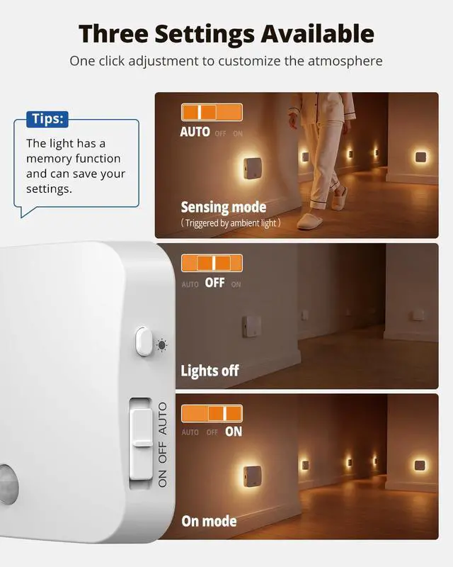 Alt view image 5 of 7 - Rechargeable Night Light, 2000K Amber Light LED Backlit Night Lights with Motion Sensor, Adjustable Brightness Magnetic Lights for Hallway, Cabinet, Bathroom, Bedroom(4 Pack)