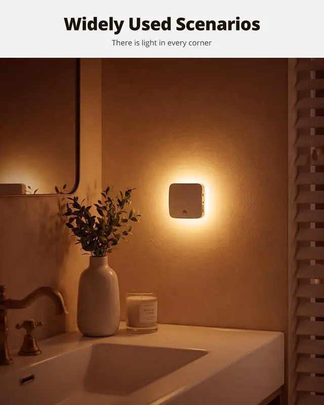 Alt view image 7 of 7 - Rechargeable Night Light, 2000K Amber Light LED Backlit Night Lights with Motion Sensor, Adjustable Brightness Magnetic Lights for Hallway, Cabinet, Bathroom, Bedroom(4 Pack)