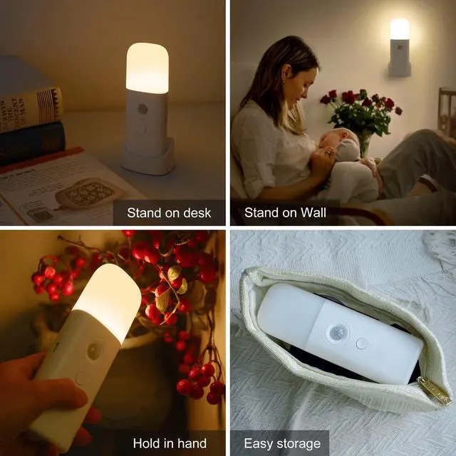 Alt view image 6 of 7 - Rechargeable Motion Sensor Night Light, Battery Operated nightlights, Dimmable Motion Sensor Light Indoor, Cordless Motion Activated Night Lights for Adults, Bathroom, Bedroom, Hallway(2Pack)