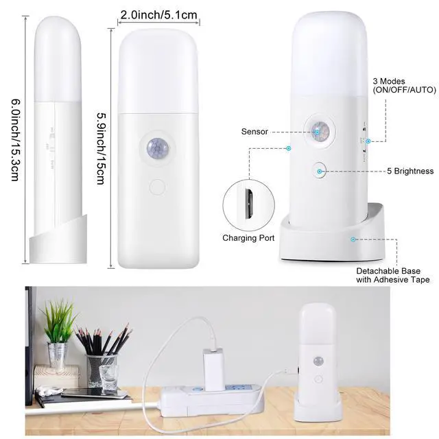Alt view image 7 of 7 - Rechargeable Motion Sensor Night Light, Battery Operated nightlights, Dimmable Motion Sensor Light Indoor, Cordless Motion Activated Night Lights for Adults, Bathroom, Bedroom, Hallway(2Pack)