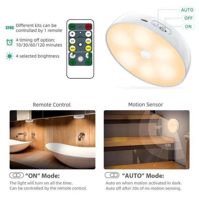 Alt view image 4 of 7 - Warm Color LED Closet Lights Motion Sensor Puck Light, USB Rechargeable Battery Operated Puck Step Lights, Dimmable Under Cabinet Lighting for Counter Wardrobe Kitchen (6 Pack)