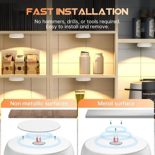 Alt view image 5 of 7 - Warm Color LED Closet Lights Motion Sensor Puck Light, USB Rechargeable Battery Operated Puck Step Lights, Dimmable Under Cabinet Lighting for Counter Wardrobe Kitchen (6 Pack)
