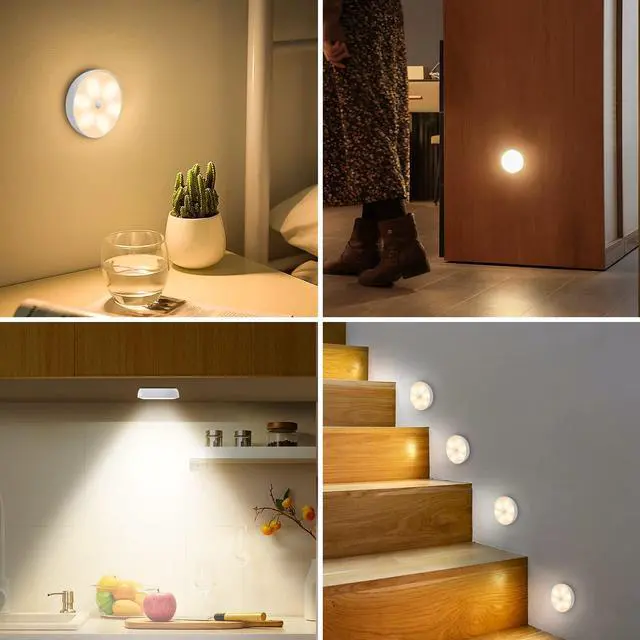 Alt view image 7 of 7 - Warm Color LED Closet Lights Motion Sensor Puck Light, USB Rechargeable Battery Operated Puck Step Lights, Dimmable Under Cabinet Lighting for Counter Wardrobe Kitchen (6 Pack)