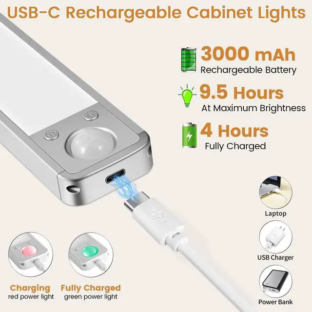 Alt view image 5 of 7 - Under Cabinet Lights Rechargeable Under Counter Lights for Kitchen, 188 LED Closet Light Motion Sensor Light Indoor, Dimmable Magnetic Under Cabinet Lighting, 2-Pack