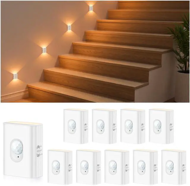 Main image of Rechargeable Motion Sensor Night Lights for Stairs, 10 Pack Wireless Magnetic Stick-On Battery Lights for Hallway, Bedroom, Closet, Kitchen