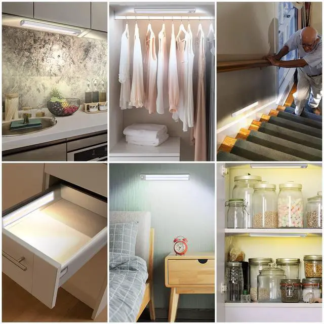 Alt view image 7 of 7 - Under Cabinet Lights Rechargeable Under Counter Lights for Kitchen, 188 LED Closet Light Motion Sensor Light Indoor, Dimmable Magnetic Under Cabinet Lighting, 2-Pack