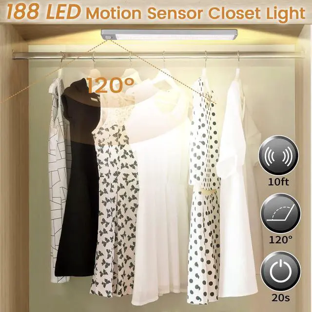 Alt view image 3 of 7 - Under Cabinet Lights Rechargeable Under Counter Lights for Kitchen, 188 LED Closet Light Motion Sensor Light Indoor, Dimmable Magnetic Under Cabinet Lighting, 2-Pack
