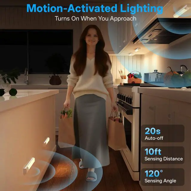 Alt view image 3 of 7 - Under Cabinet Lighting with Charging Station,Rechargeable Motion Sensor Light Indoor,LED Closet Lights,3 Colors Dimmable,Magnetic for Kitchen,Wardrobe,Bedroom,Drawer 6Pack