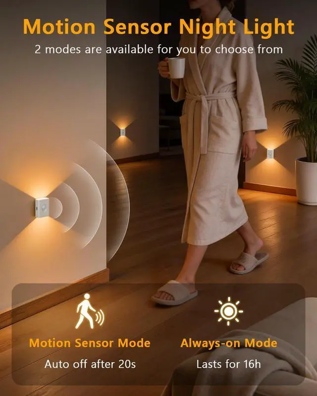 Alt view image 4 of 7 - Rechargeable Motion Sensor Night Lights for Stairs, 10 Pack Wireless Magnetic Stick-On Battery Lights for Hallway, Bedroom, Closet, Kitchen