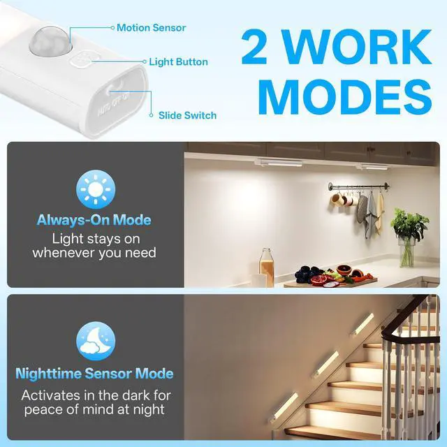Alt view image 6 of 7 - Under Cabinet Lighting with Charging Station,Rechargeable Motion Sensor Light Indoor,LED Closet Lights,3 Colors Dimmable,Magnetic for Kitchen,Wardrobe,Bedroom,Drawer 6Pack