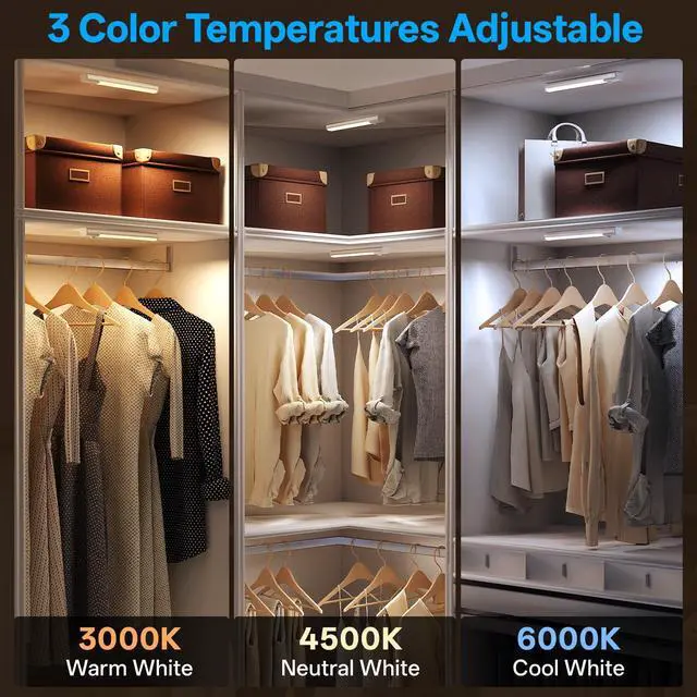 Alt view image 4 of 7 - Under Cabinet Lighting with Charging Station,Rechargeable Motion Sensor Light Indoor,LED Closet Lights,3 Colors Dimmable,Magnetic for Kitchen,Wardrobe,Bedroom,Drawer 6Pack