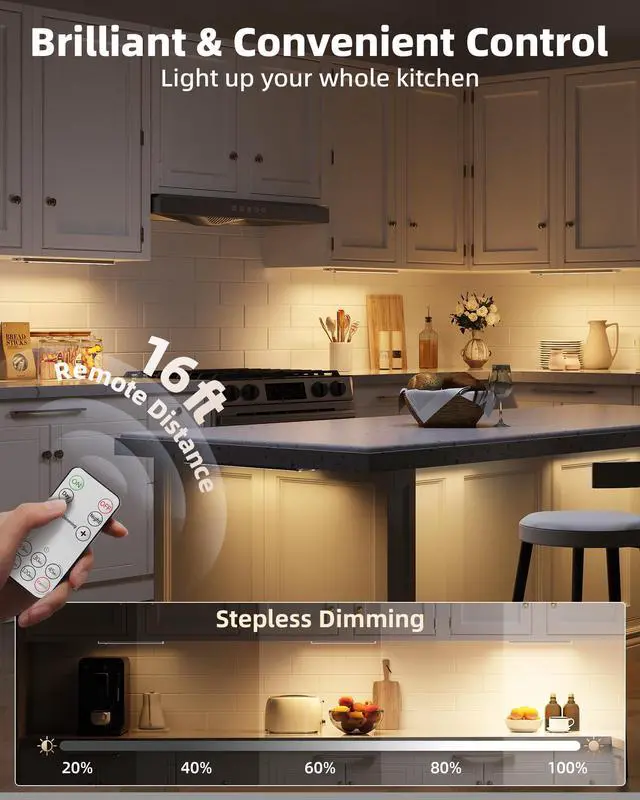 Alt view image 5 of 7 - 5-Pack Under Cabinet Lighting, 2400mAh Motion Sensor Light, LED Closet Lights Wireless, 3000K Dimmable, Timer, Magnetic, with Remote Control for Kitchen, Closet, Stair