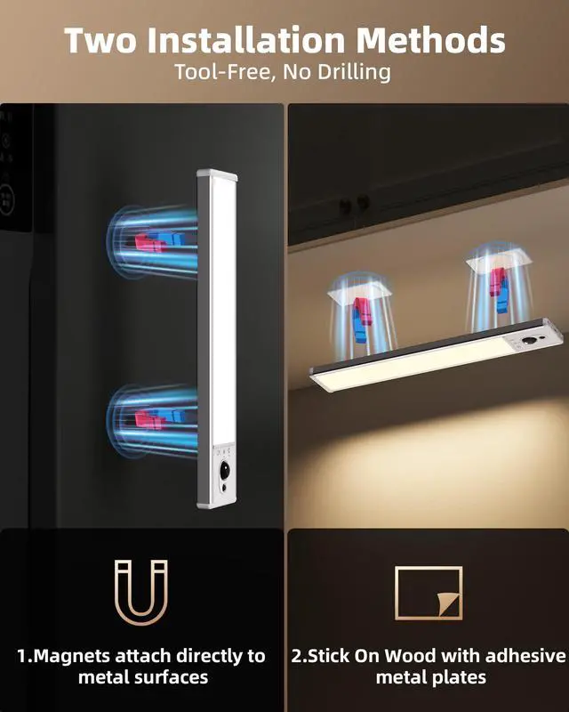 Alt view image 6 of 7 - 5-Pack Under Cabinet Lighting, 2400mAh Motion Sensor Light, LED Closet Lights Wireless, 3000K Dimmable, Timer, Magnetic, with Remote Control for Kitchen, Closet, Stair