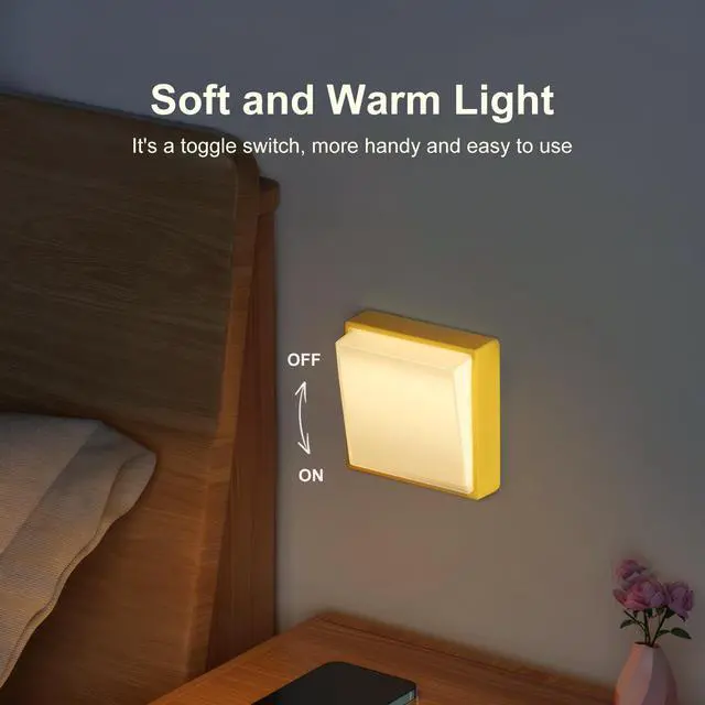 Alt view image 2 of 7 - Night Light, Magnetic LED Nightlight with 1200mAh Rechargeable Battery,Dimmable,30-Minute Timer, 3000K Automatic Warm Night Light for Adults/Kid/Bathroom/Bedroom/Hallway(Yellow)