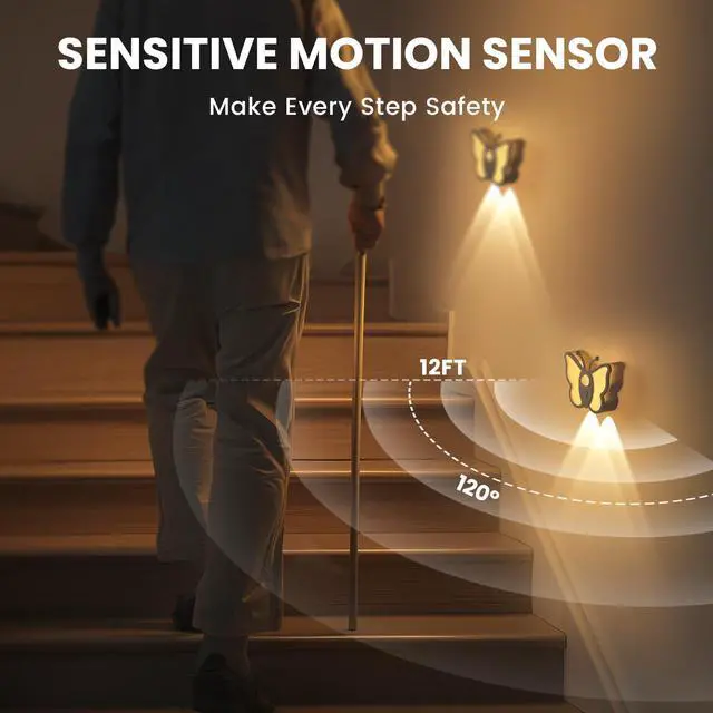 Alt view image 3 of 6 - Motion Sensor Night Light, Rechargeable Stair Lights, Wireless with Magnetic Stick on Wall Light for Hallway, Bathroom, Bedroom, Kitchen, Portable for Outdoor Camping, Warm White, 1 Pack