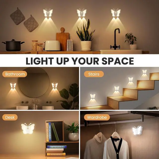 Alt view image 6 of 6 - Motion Sensor Night Light, Rechargeable Stair Lights, Wireless with Magnetic Stick on Wall Light for Hallway, Bathroom, Bedroom, Kitchen, Portable for Outdoor Camping, Warm White, 1 Pack