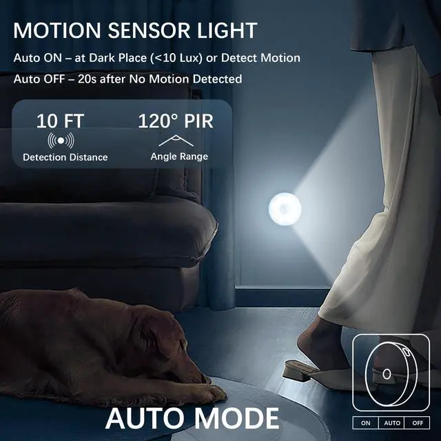 Alt view image 2 of 7 - Under Cabinet Light Motion Sensor - Rechargable Closet Puck Lights, Stick on Night Lighting Magnet, Under Counter Lights Kitchen, LED Montion Sensor Light, Wireless Locker Nightlights 3-Pack