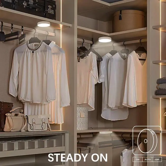 Alt view image 3 of 7 - Under Cabinet Light Motion Sensor - Rechargable Closet Puck Lights, Stick on Night Lighting Magnet, Under Counter Lights Kitchen, LED Montion Sensor Light, Wireless Locker Nightlights 3-Pack