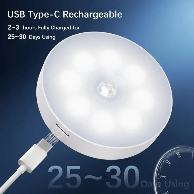 Alt view image 4 of 7 - Under Cabinet Light Motion Sensor - Rechargable Closet Puck Lights, Stick on Night Lighting Magnet, Under Counter Lights Kitchen, LED Montion Sensor Light, Wireless Locker Nightlights 3-Pack