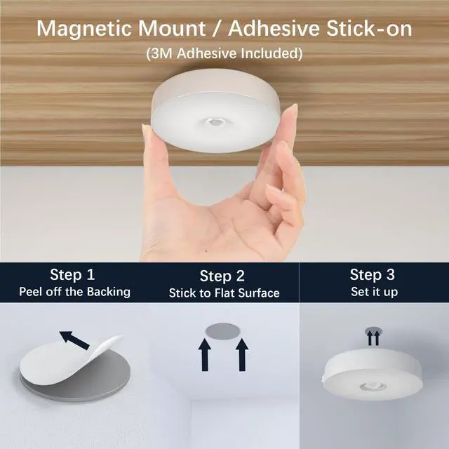 Alt view image 5 of 7 - Under Cabinet Light Motion Sensor - Rechargable Closet Puck Lights, Stick on Night Lighting Magnet, Under Counter Lights Kitchen, LED Montion Sensor Light, Wireless Locker Nightlights 3-Pack